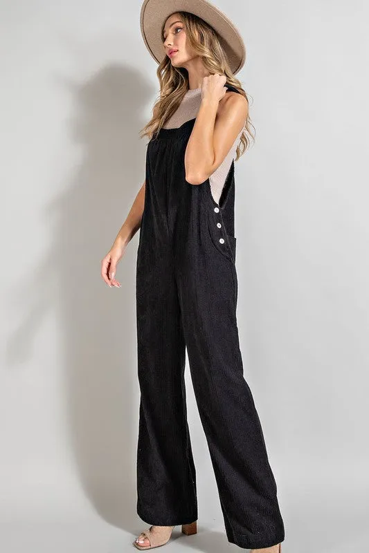 Black Button Detailed Corduroy Overall