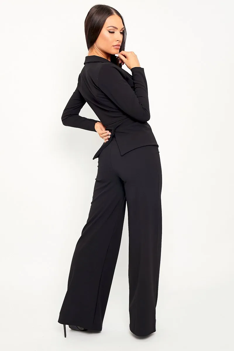 Black Cut Out Blazer Wide Leg Trouser Co-ord - Jalei