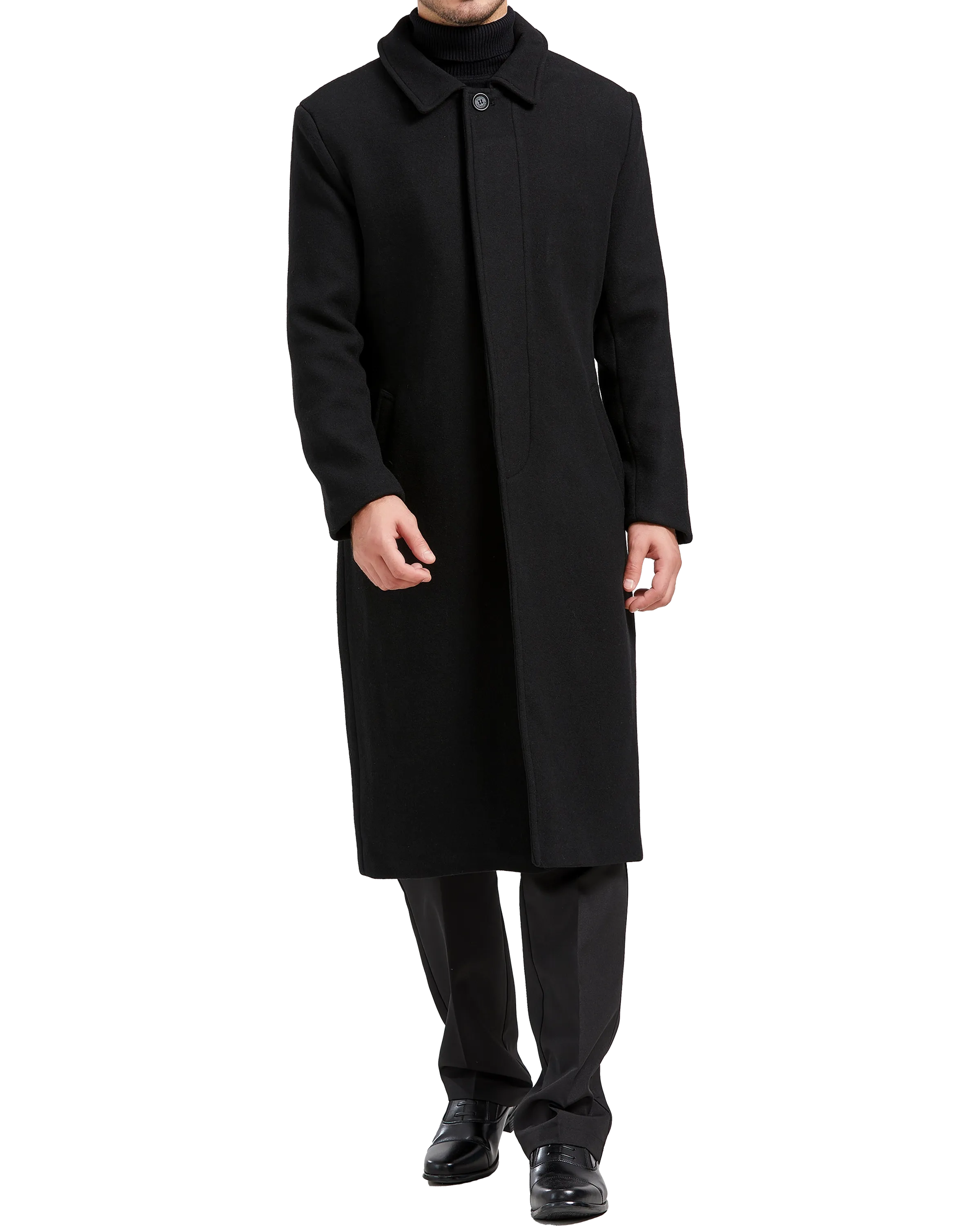 Black Long Wool Cashmere Overcoat Hidden Buttons