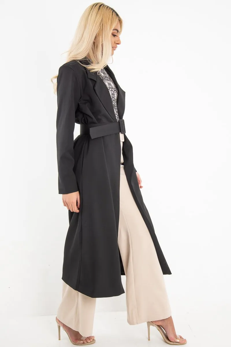 Black Longline Tailored Belted Coat - Joelle