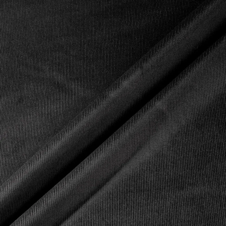 Black Ribbed Stretch Cotton Corduroy