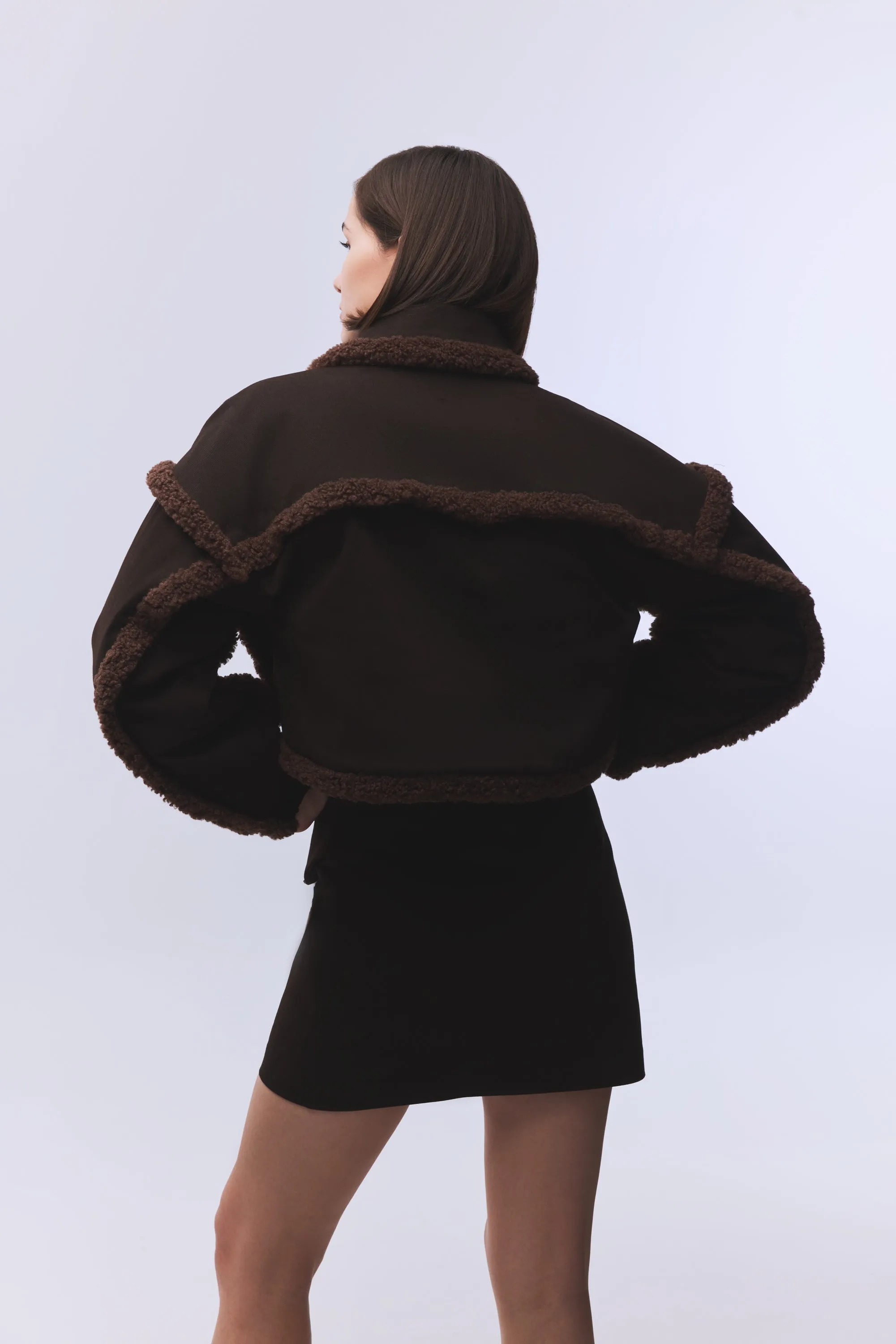 BLACK TEDDY-DETAILED SHORT CANVAS COAT