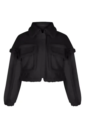 BLACK TEDDY-DETAILED SHORT CANVAS COAT