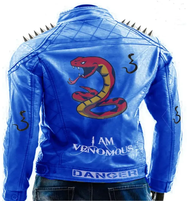 Blue Punk Danger Leather jacket for Men with Snake