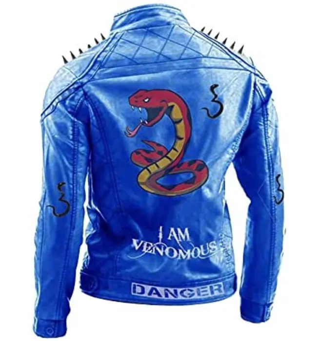 Blue Punk Danger Leather jacket for Men with Snake