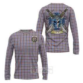 Boswell Tartan Long Sleeve T-Shirt with Family Crest Celtic Skull Style