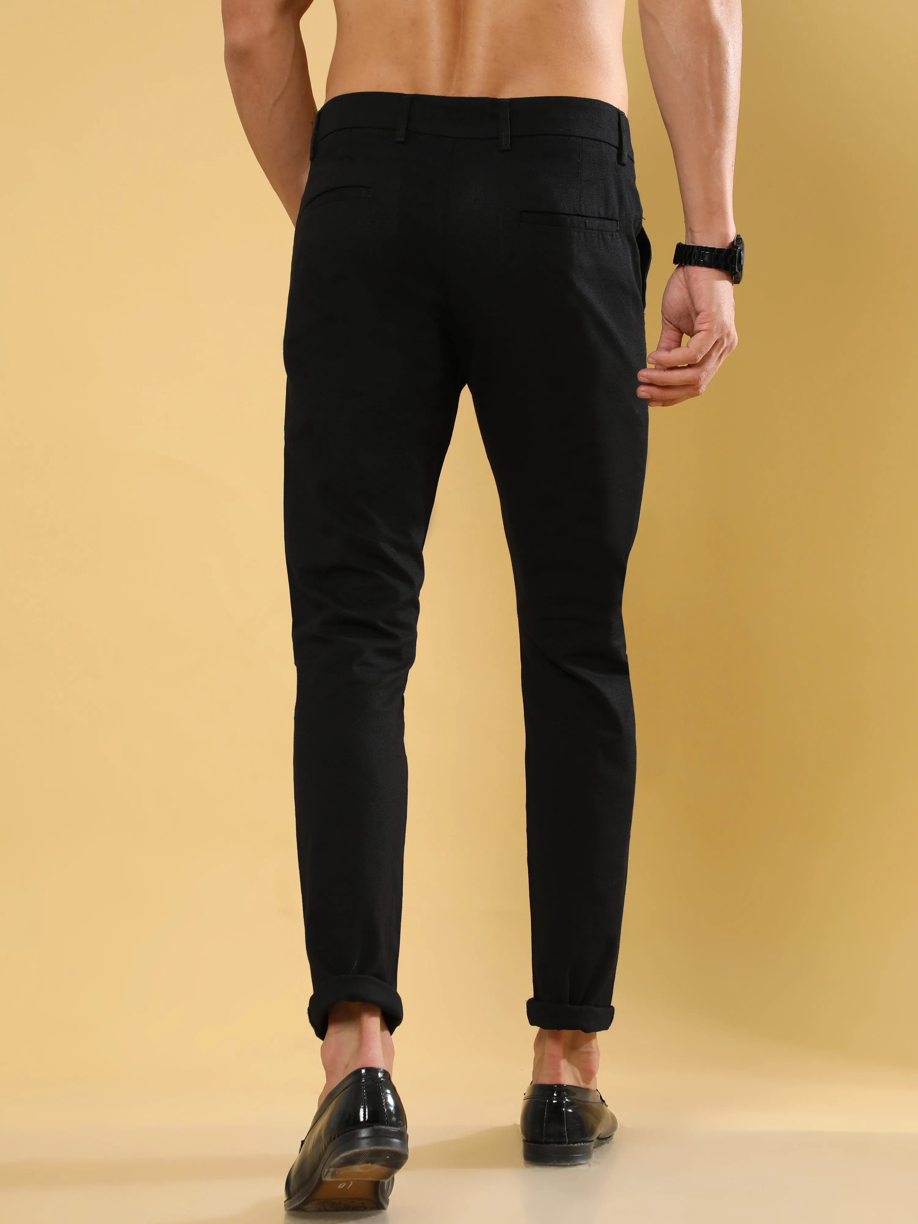 Box Dobby Black Cotton Chino