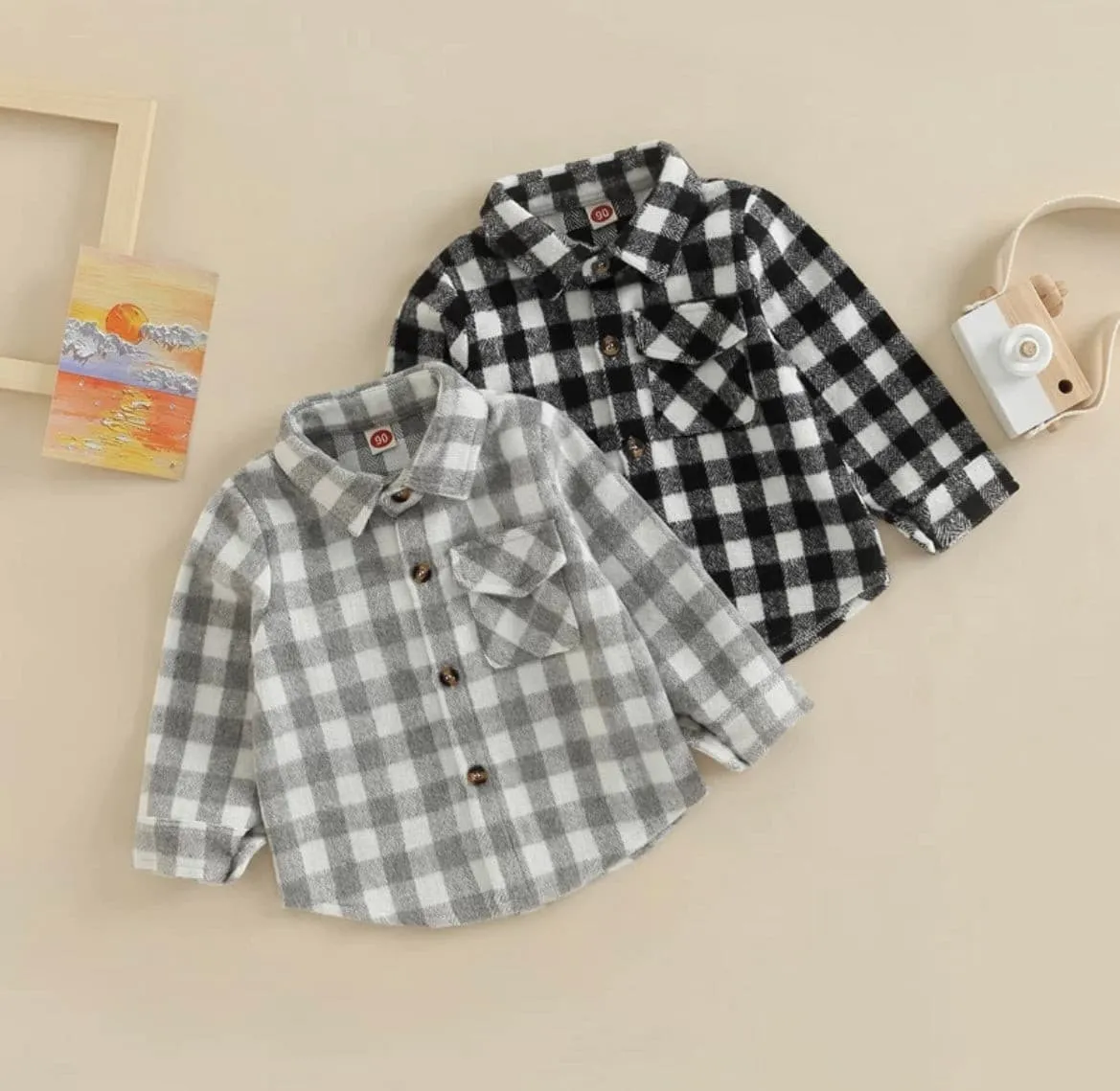 Boys Plaid Cotton Shirt - Grey & White Check