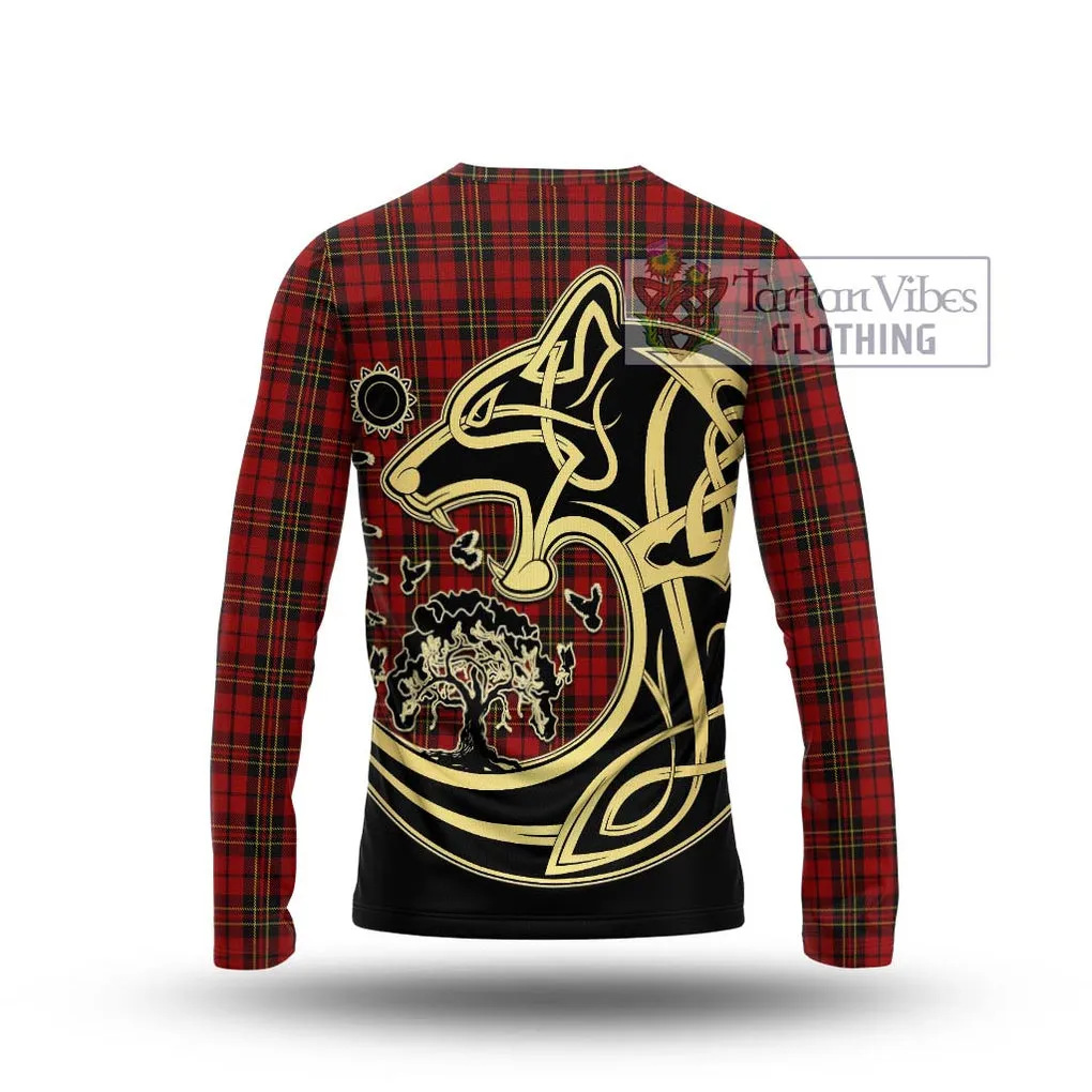 Brodie Tartan Long Sleeve T-Shirt with Family Crest Celtic Wolf Style