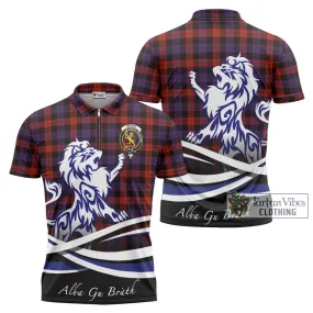 Broun Modern Tartan Zipper Polo Shirt with Alba Gu Brath Regal Lion Emblem