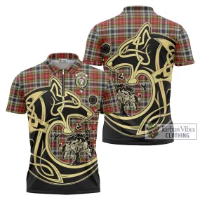 Buchanan Old Dress Tartan Zipper Polo Shirt with Family Crest Celtic Wolf Style