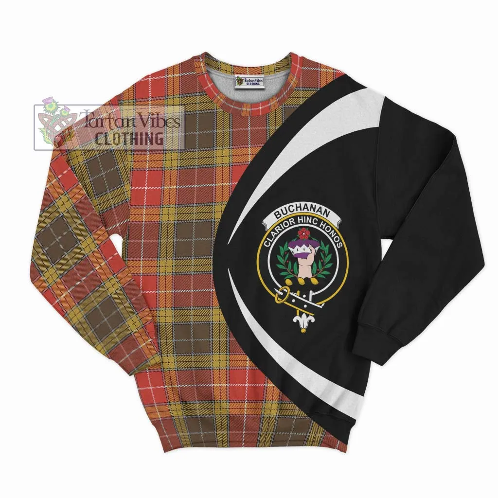 Buchanan Old Set Weathered Tartan Sweatshirt with Family Crest Circle Style