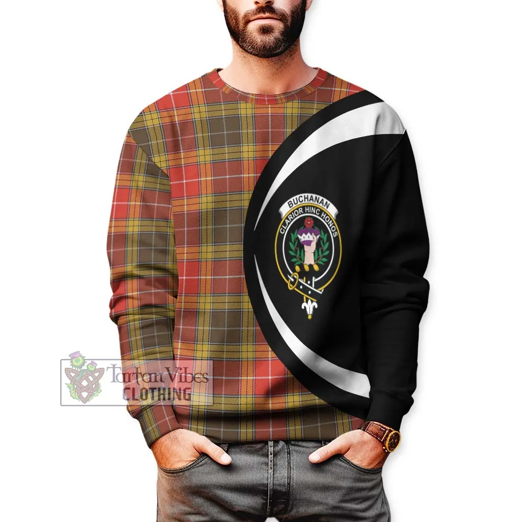 Buchanan Old Set Weathered Tartan Sweatshirt with Family Crest Circle Style