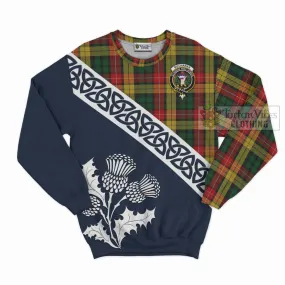 Buchanan Tartan Sweatshirt Featuring Thistle and Scotland Map