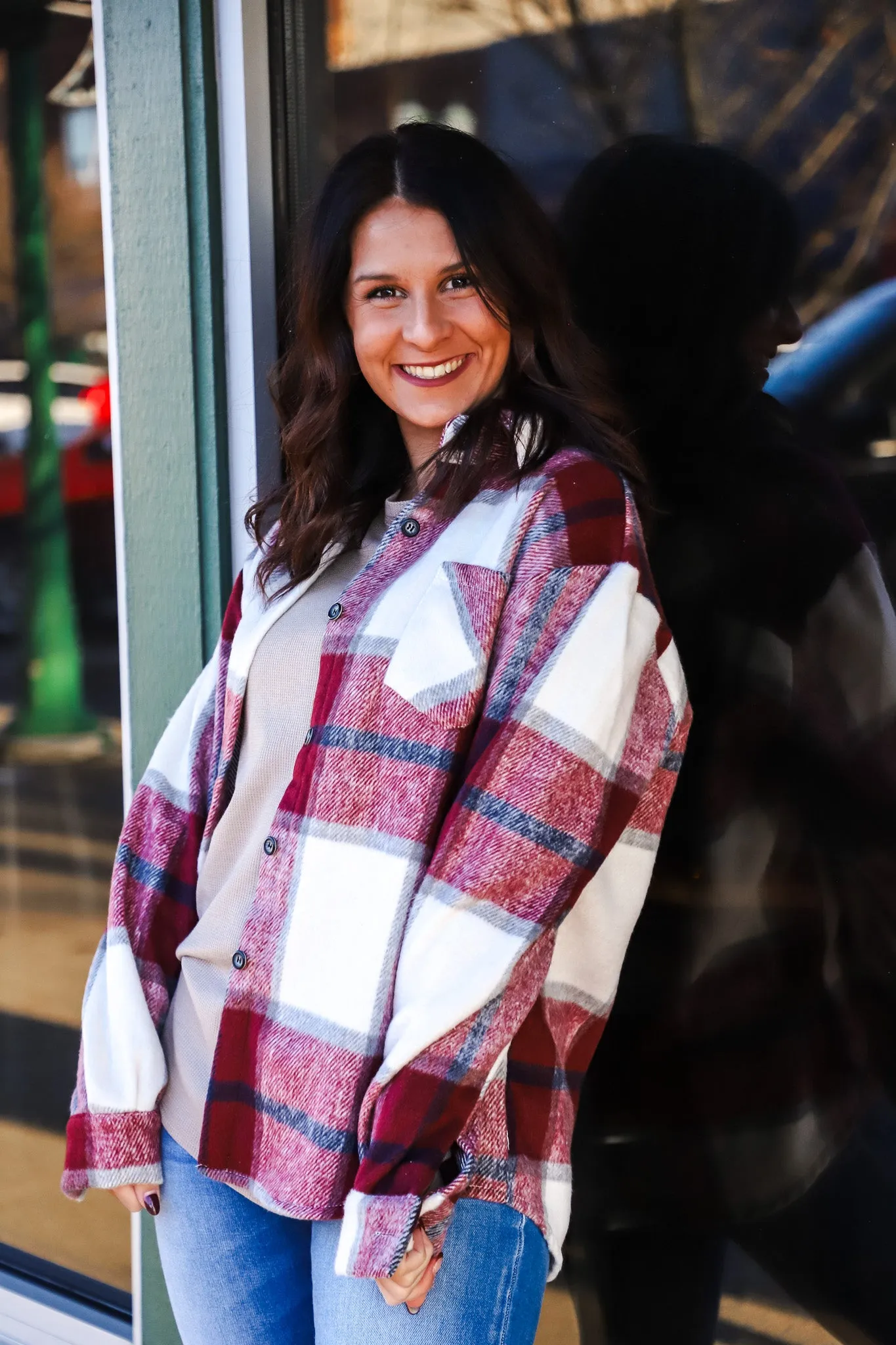 Burgundy Plaid Flannel Jacket