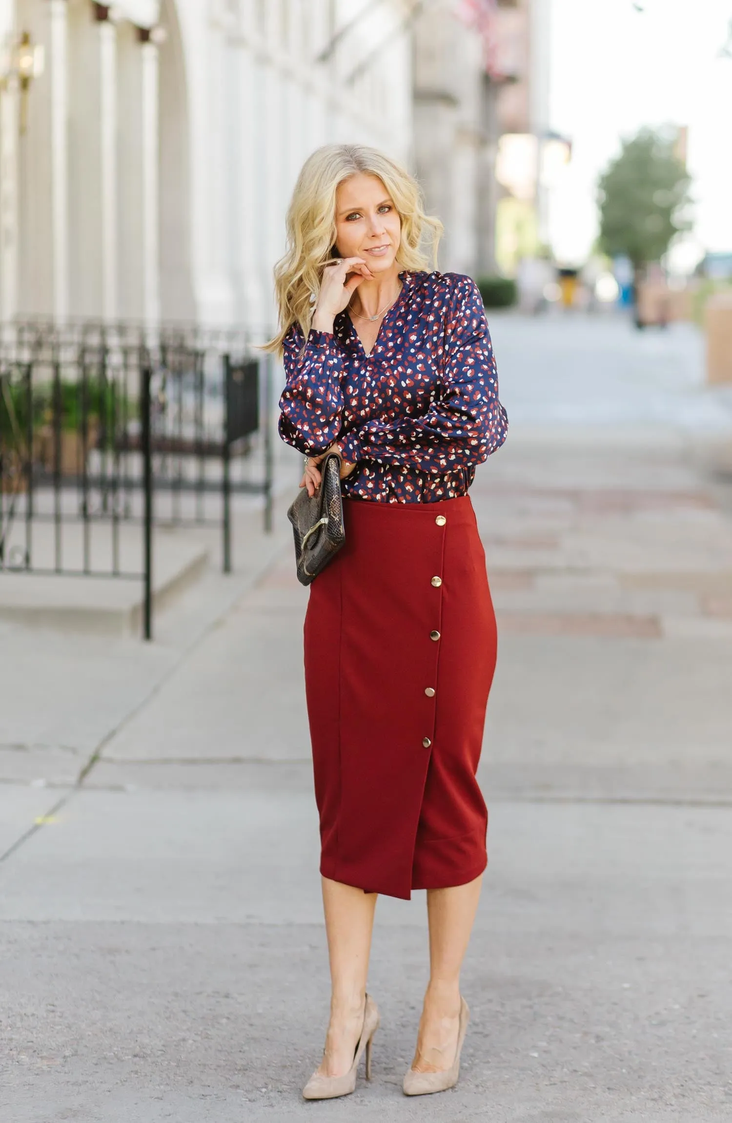 Button Front Pencil Skirt