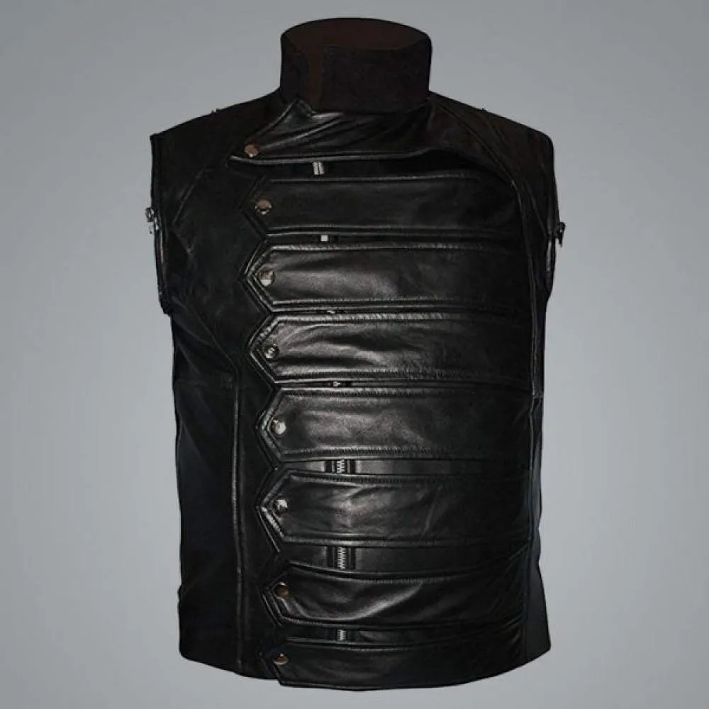 Captain America Inspired Bucky Barnes Black Leather Jacket