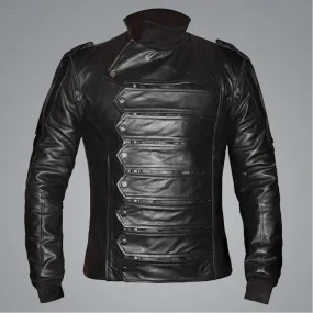 Captain America Inspired Bucky Barnes Black Leather Jacket