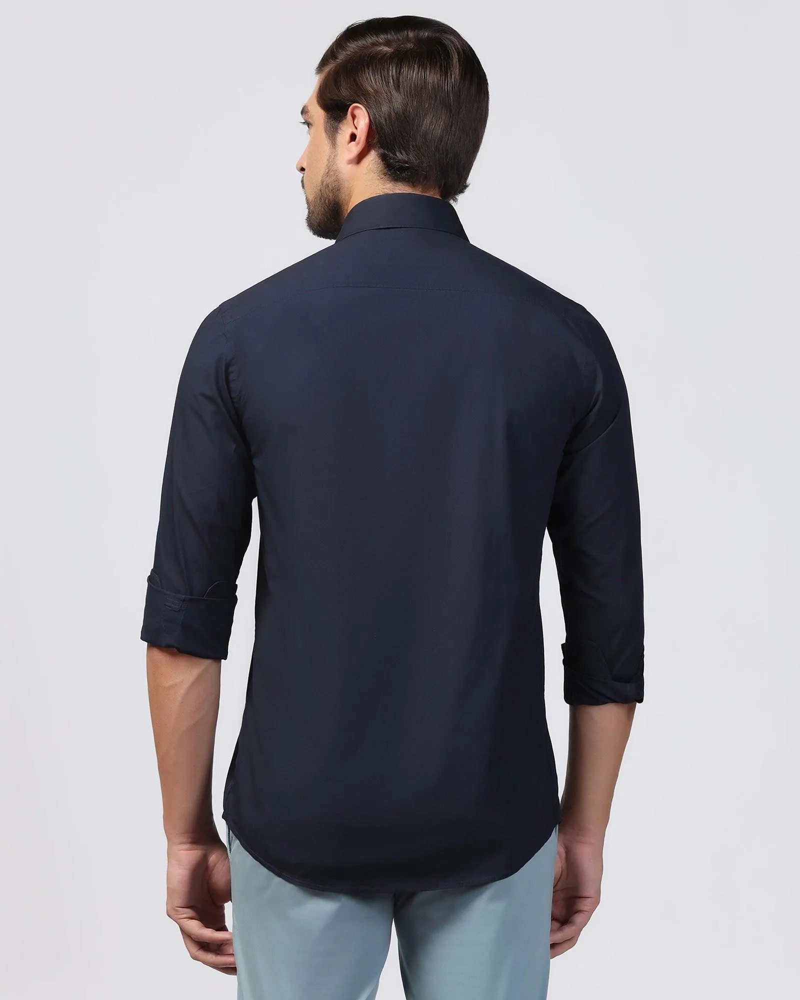 Casual Navy Solid Shirt - Lujo