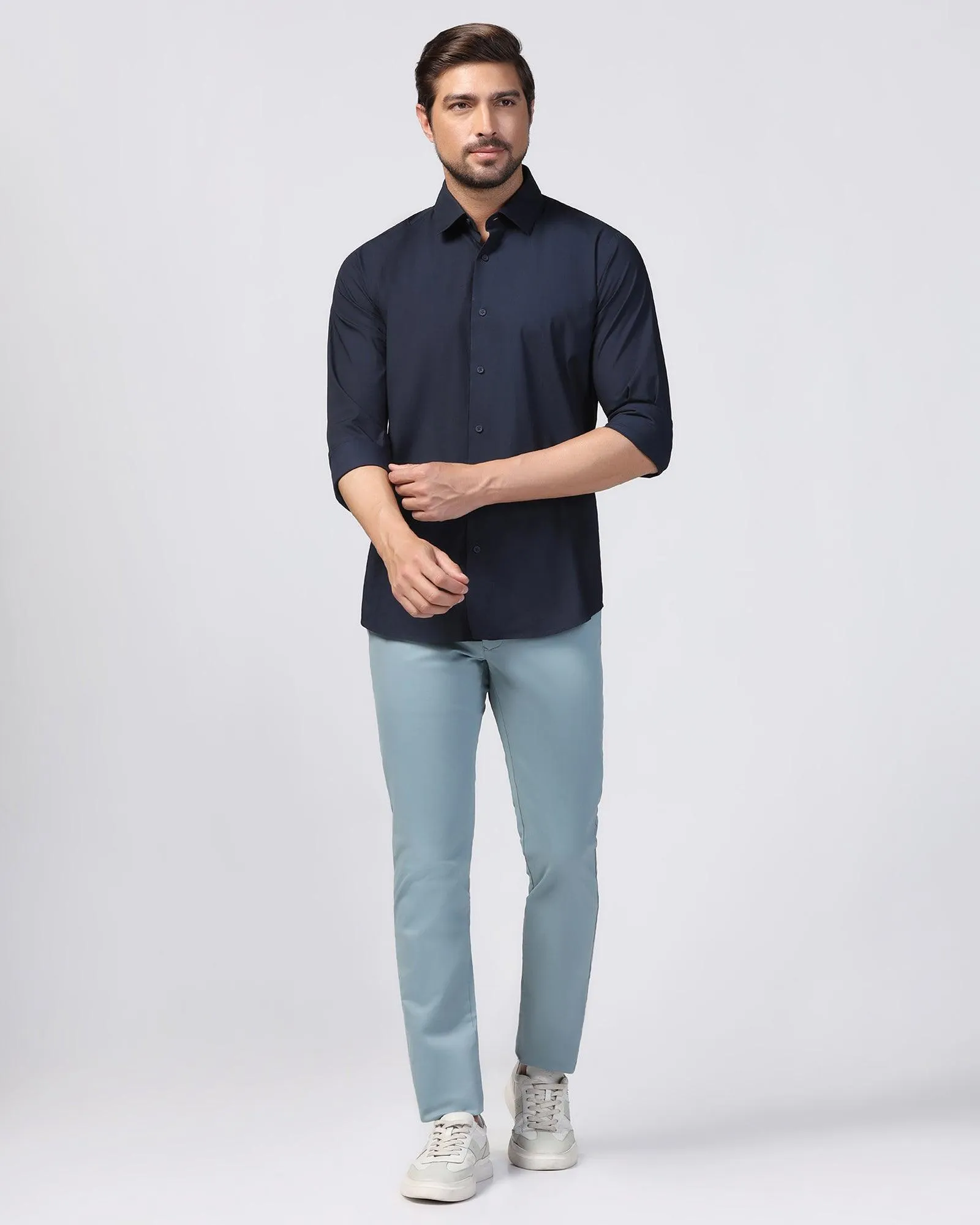 Casual Navy Solid Shirt - Lujo