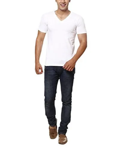 Casual Tees Men's V Neck T - Shirt (CK3004_l, White, Large)