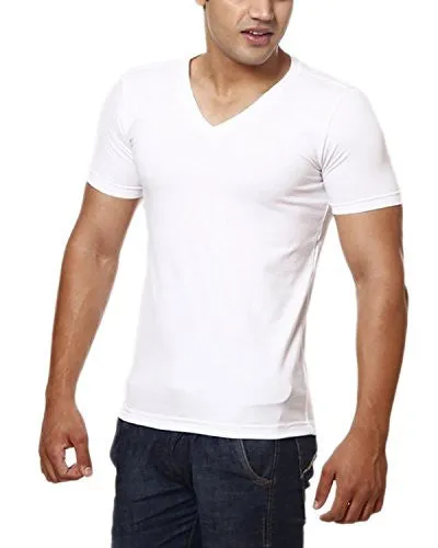 Casual Tees Men's V Neck T - Shirt (CK3004_l, White, Large)