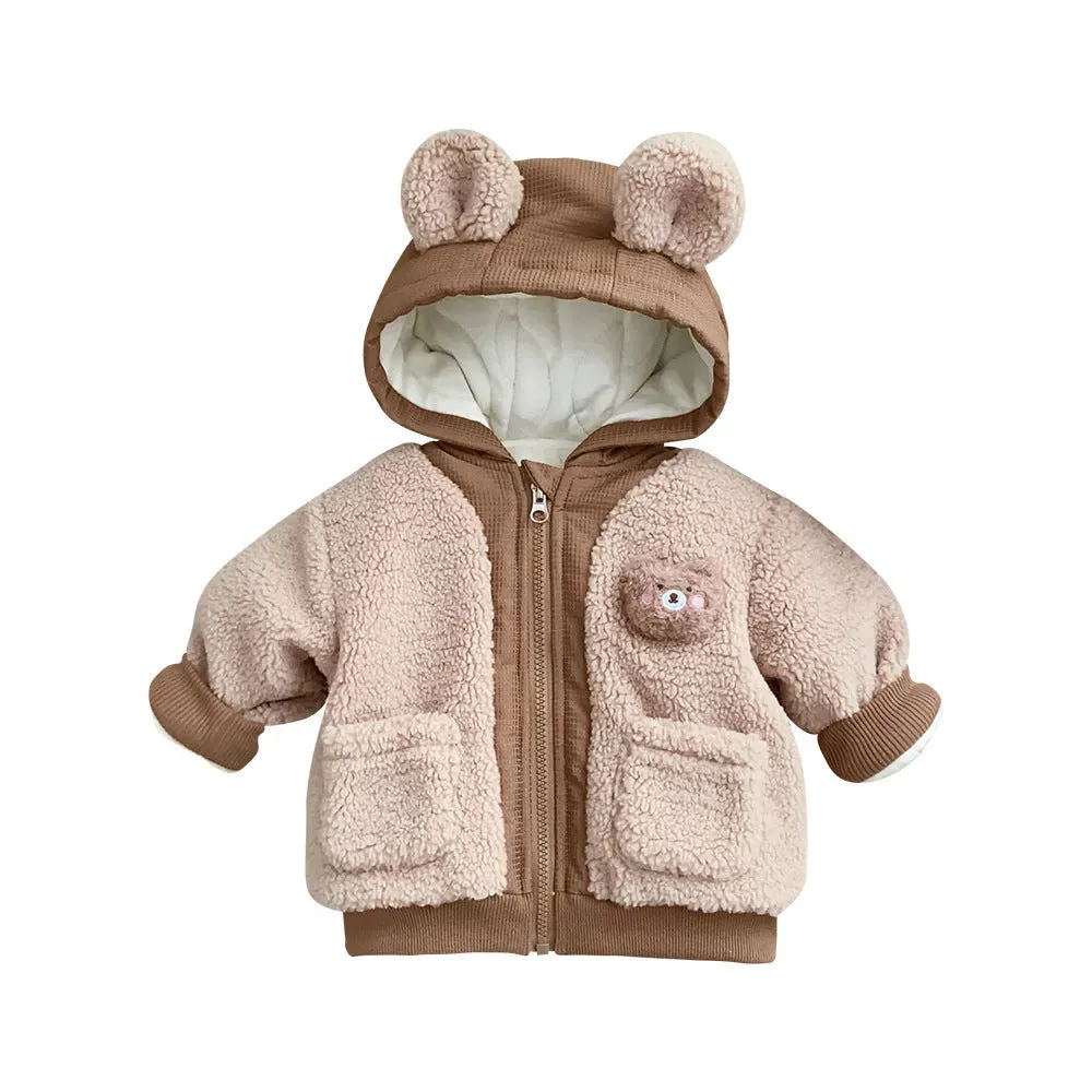 Children's Winter Jacket Korean-style Cute Bear Plus Velvet Cotton-padded Coat