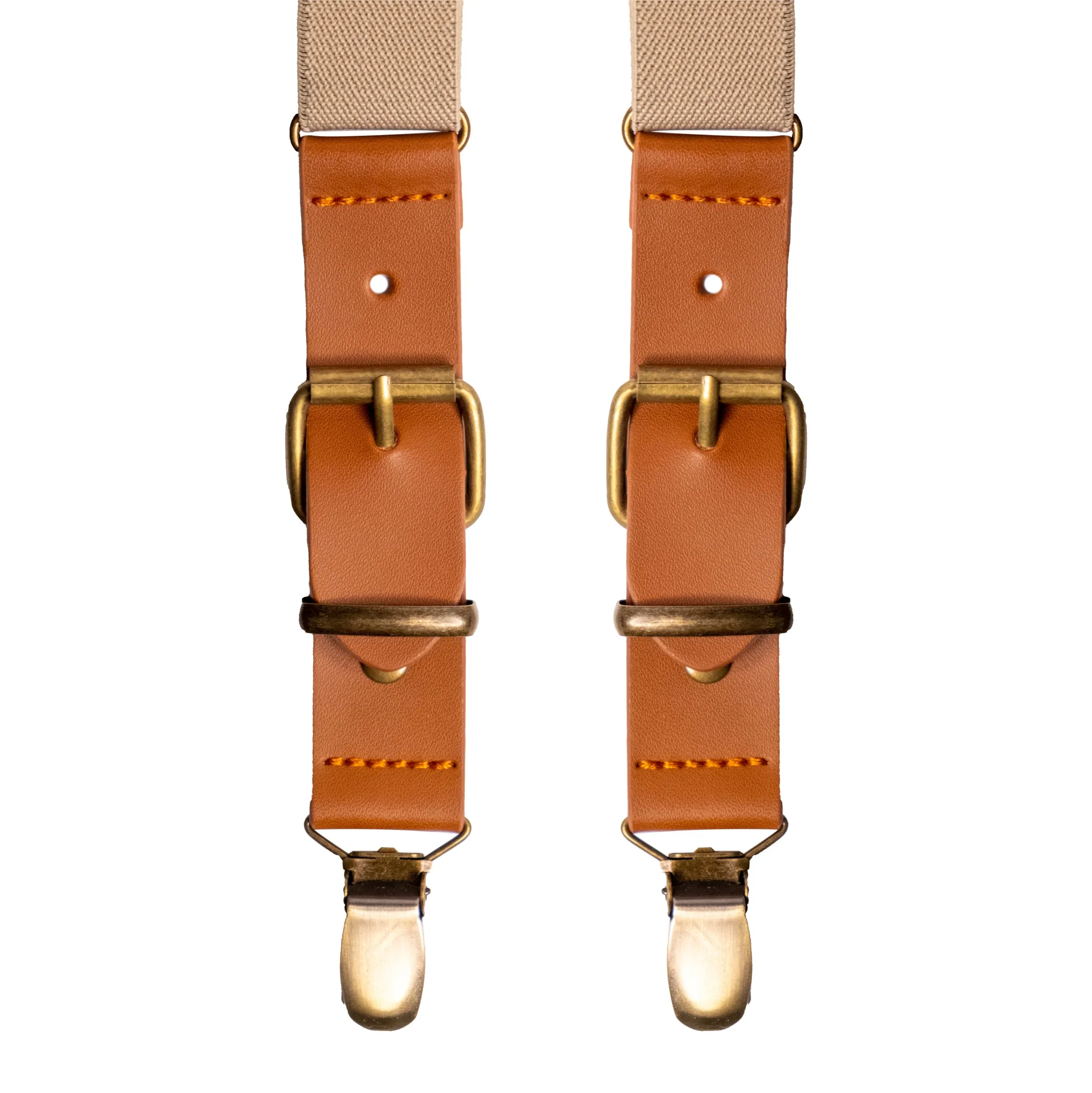 Chokore Y-shaped Suspenders with Leather detailing and adjustable Elastic Strap (Beige)