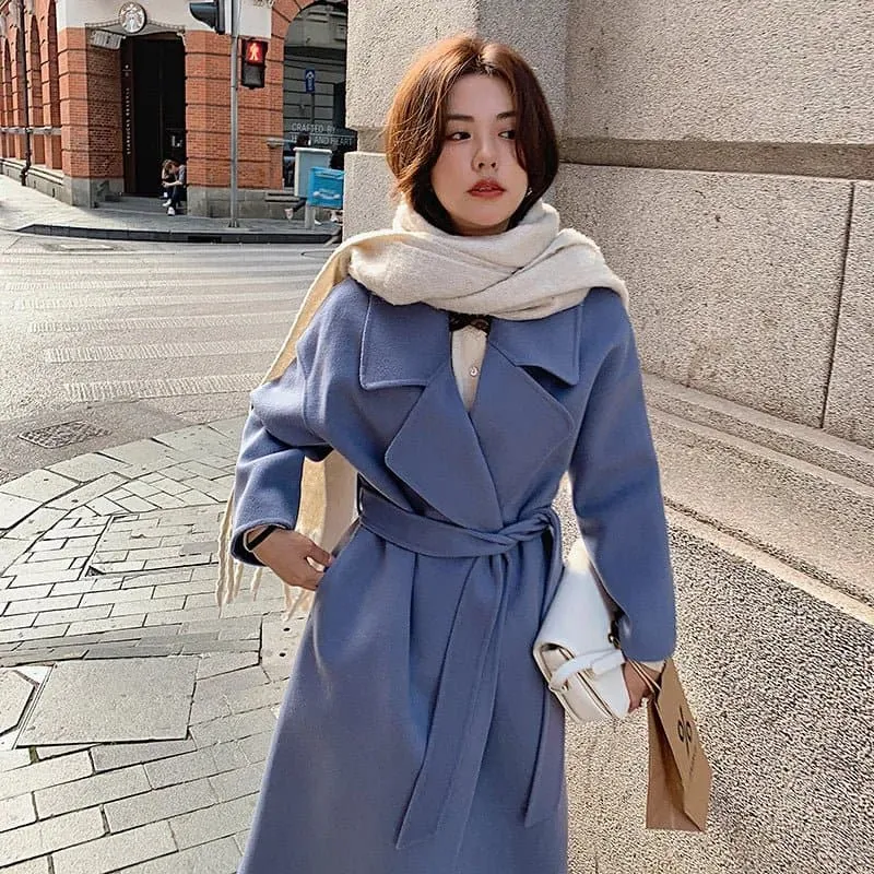 Classic Long Wool Overcoat - Elegant Winter Outerwear for Women