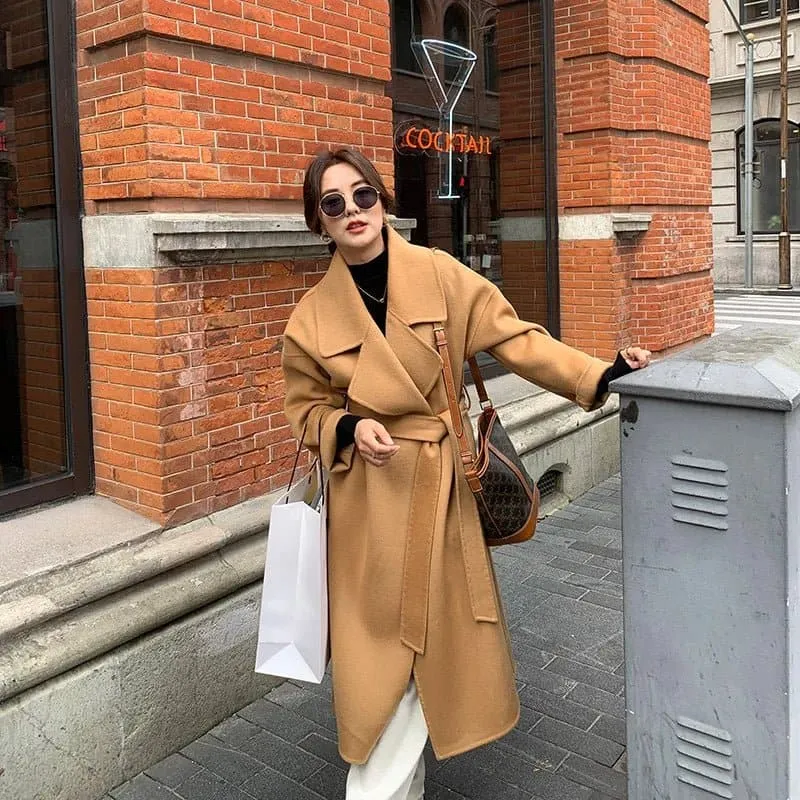 Classic Long Wool Overcoat - Elegant Winter Outerwear for Women