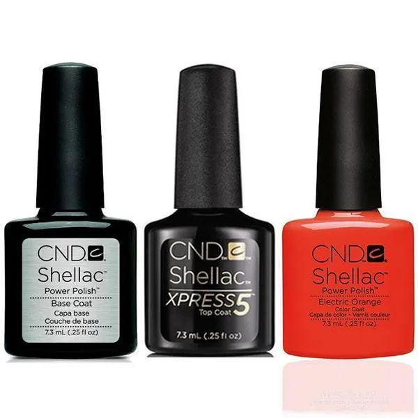 CND - Shellac Xpress5 Combo - Base, Top & Electric Orange (0.25 oz)