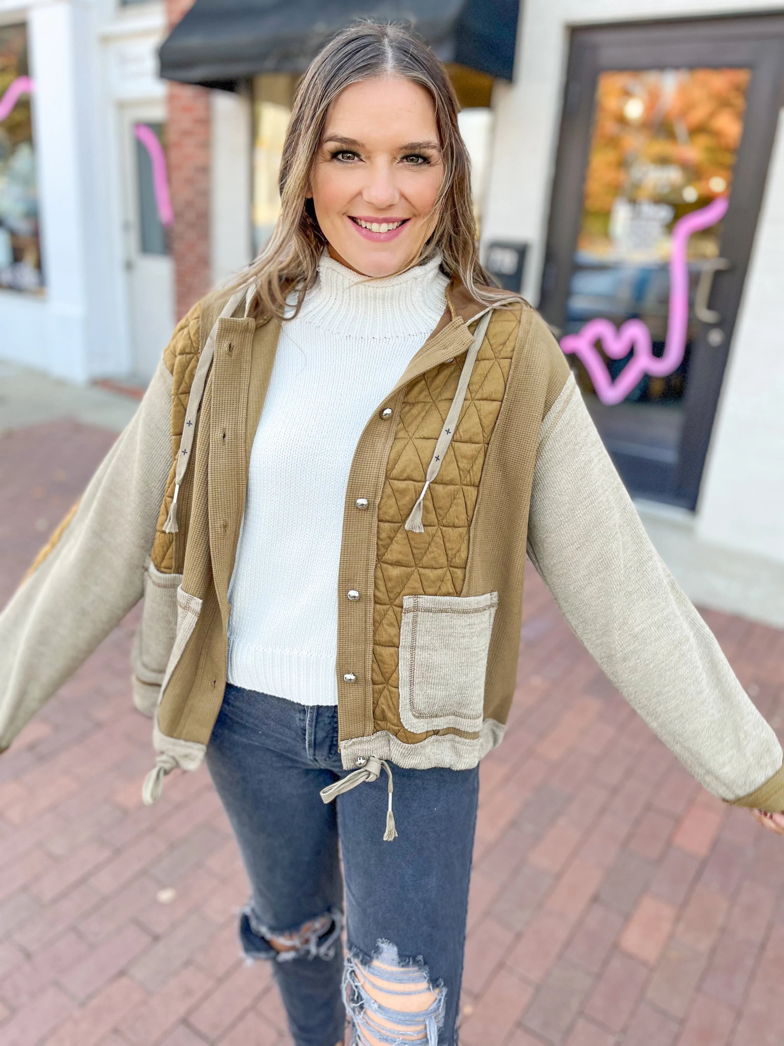 Copper Brown Textured Patchwork Jacket