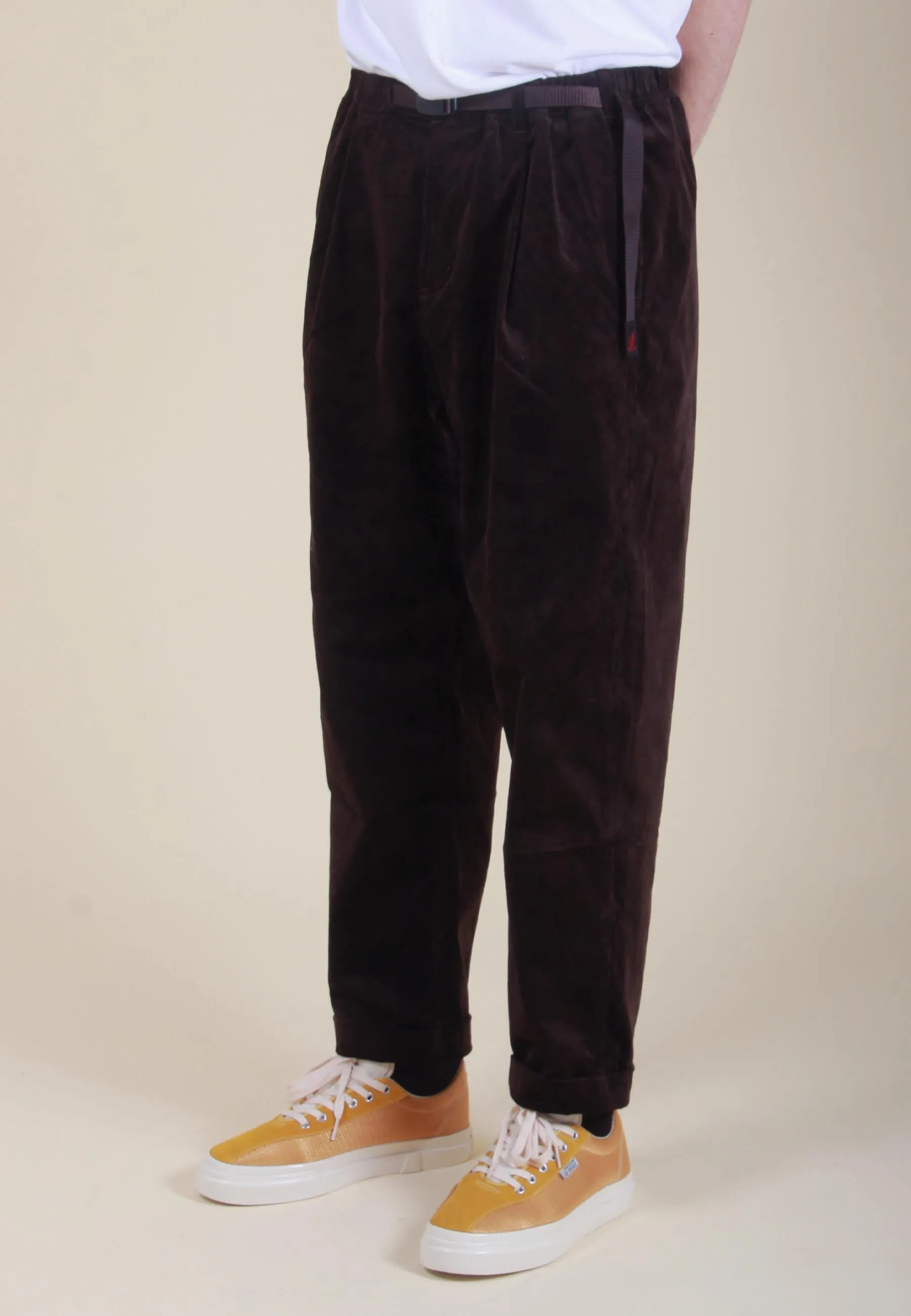 Corduroy Tuck Tapered Pants - dark brown