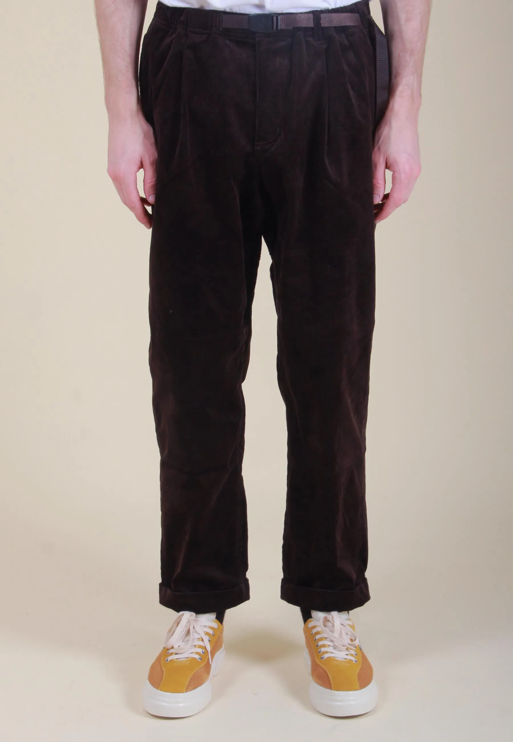 Corduroy Tuck Tapered Pants - dark brown