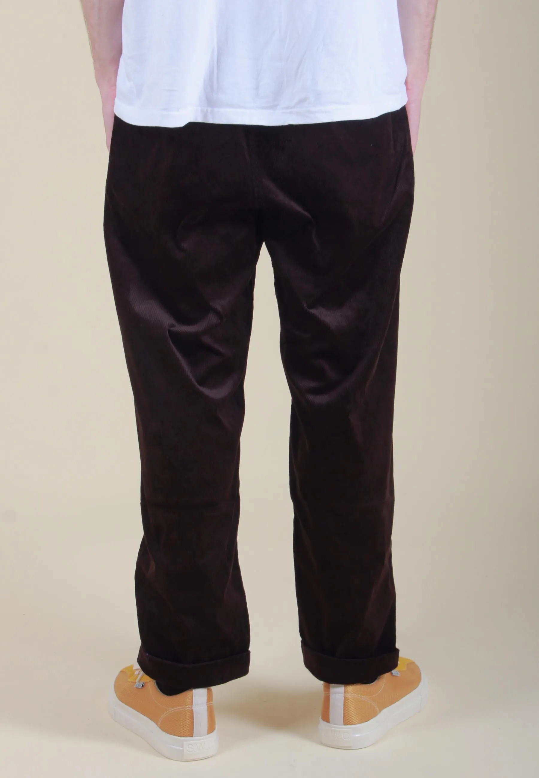 Corduroy Tuck Tapered Pants - dark brown