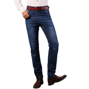 Cotton Breathable Long Jeans for Men High Elastic Slim Straight Leg