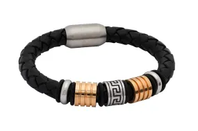 Covina Black Leather Silver & Gold Bracelet