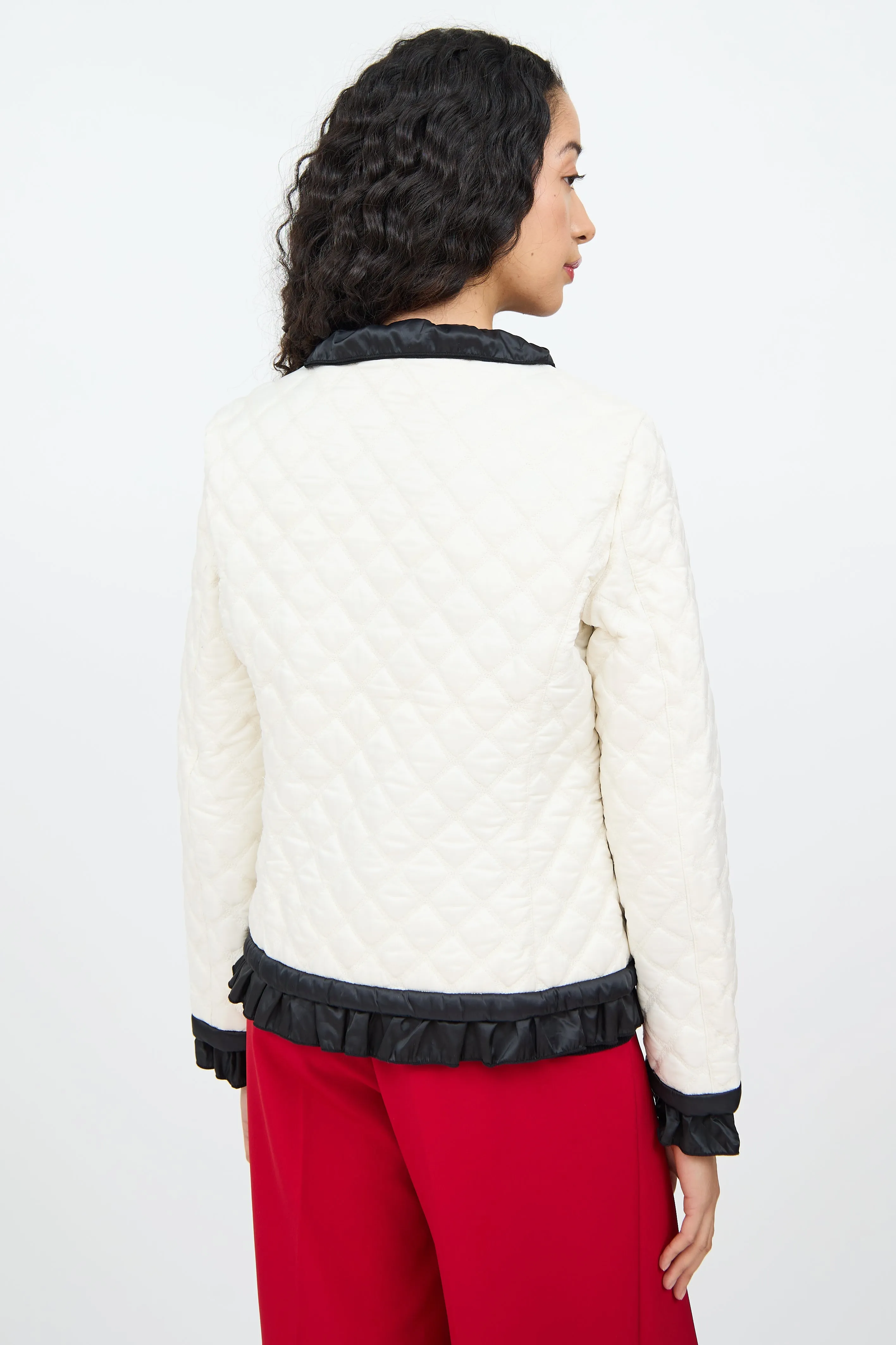 Cream & Black Quilted Zip Jacket