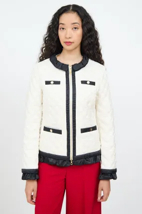 Cream & Black Quilted Zip Jacket