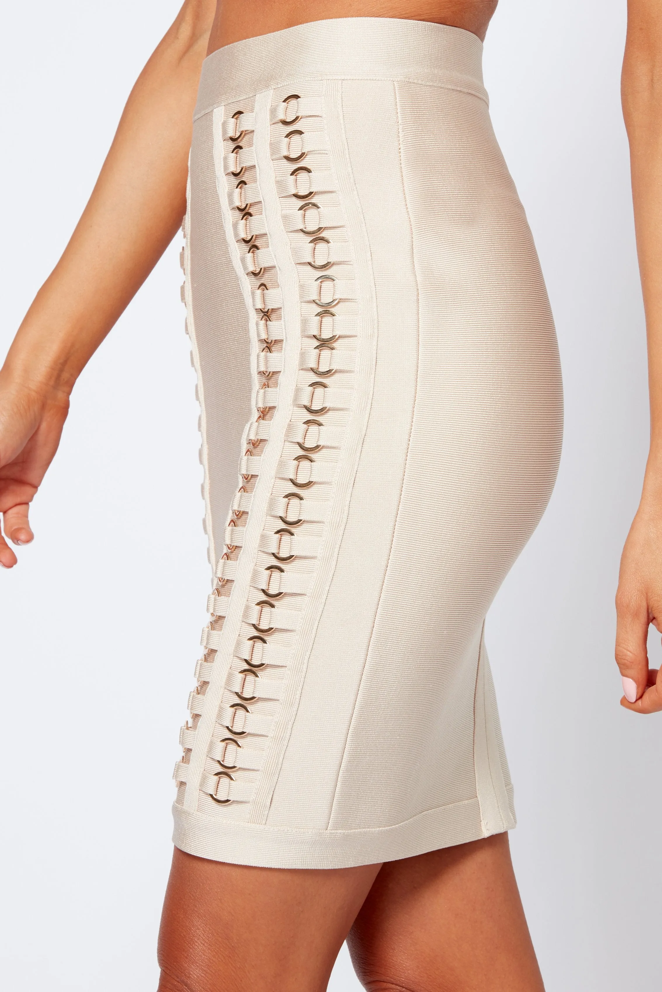 Cream Embellished Bandage Co-ord Mini Pencil Skirt