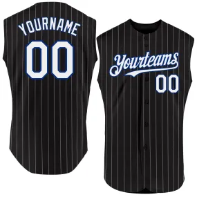 Custom Black White Pinstripe Neon Green Authentic Sleeveless Baseball Jersey