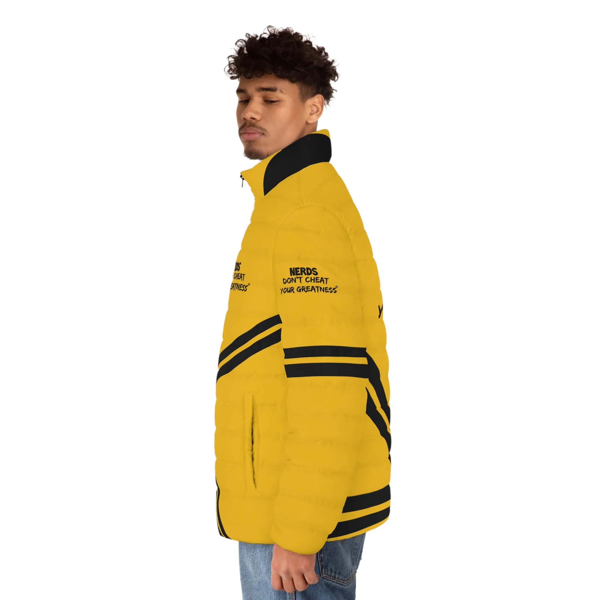 DCYG NERDS Unisex Black logo &  Light Gold Puffer Jacket (AOP)