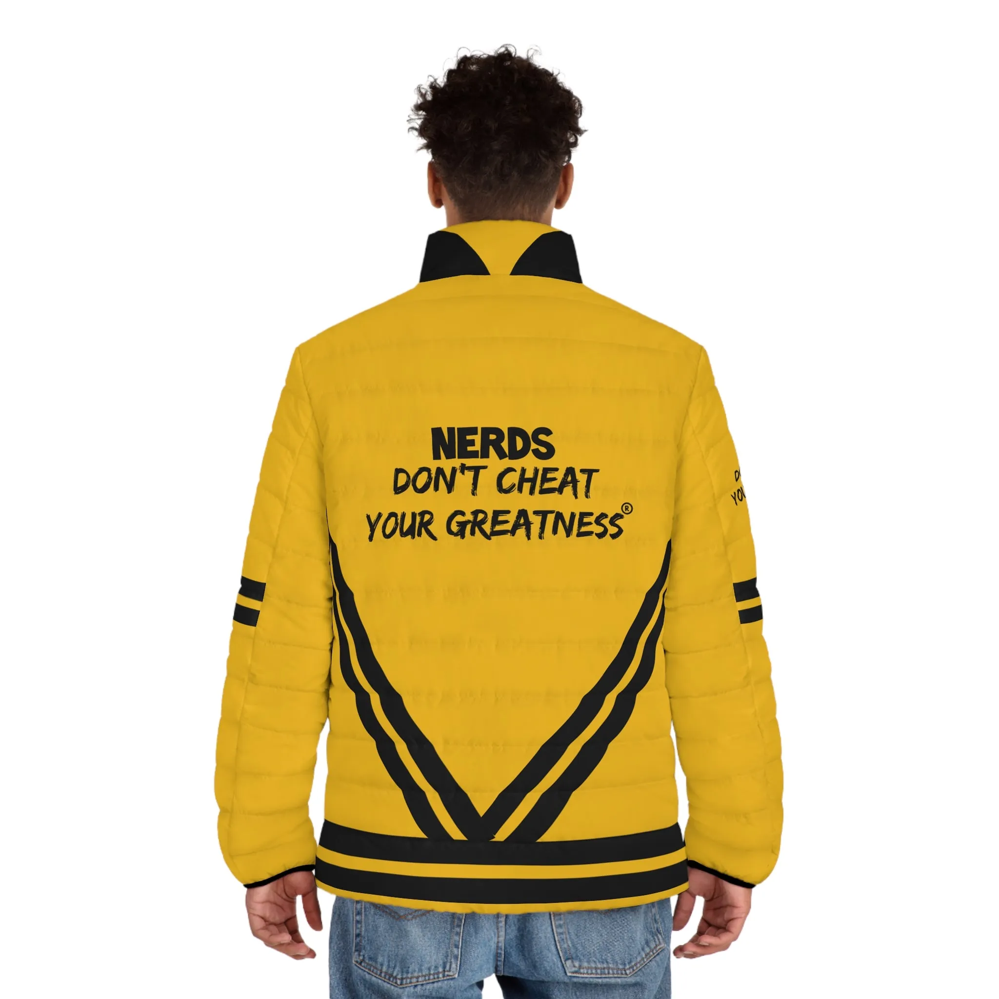 DCYG NERDS Unisex Black logo &  Light Gold Puffer Jacket (AOP)