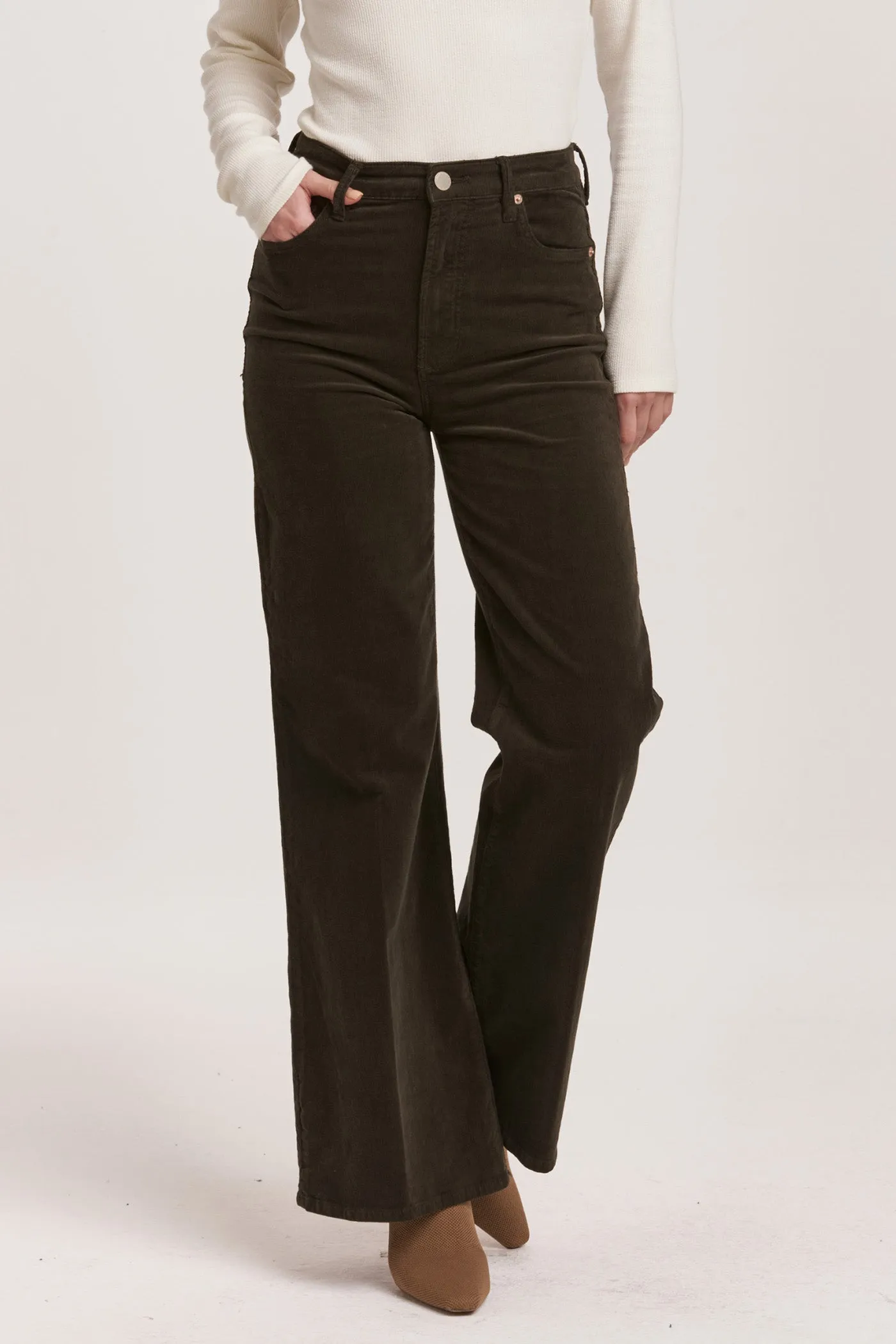 Dear John Fiona High Rise Wide Leg Jean in Forest Pine Corduroy