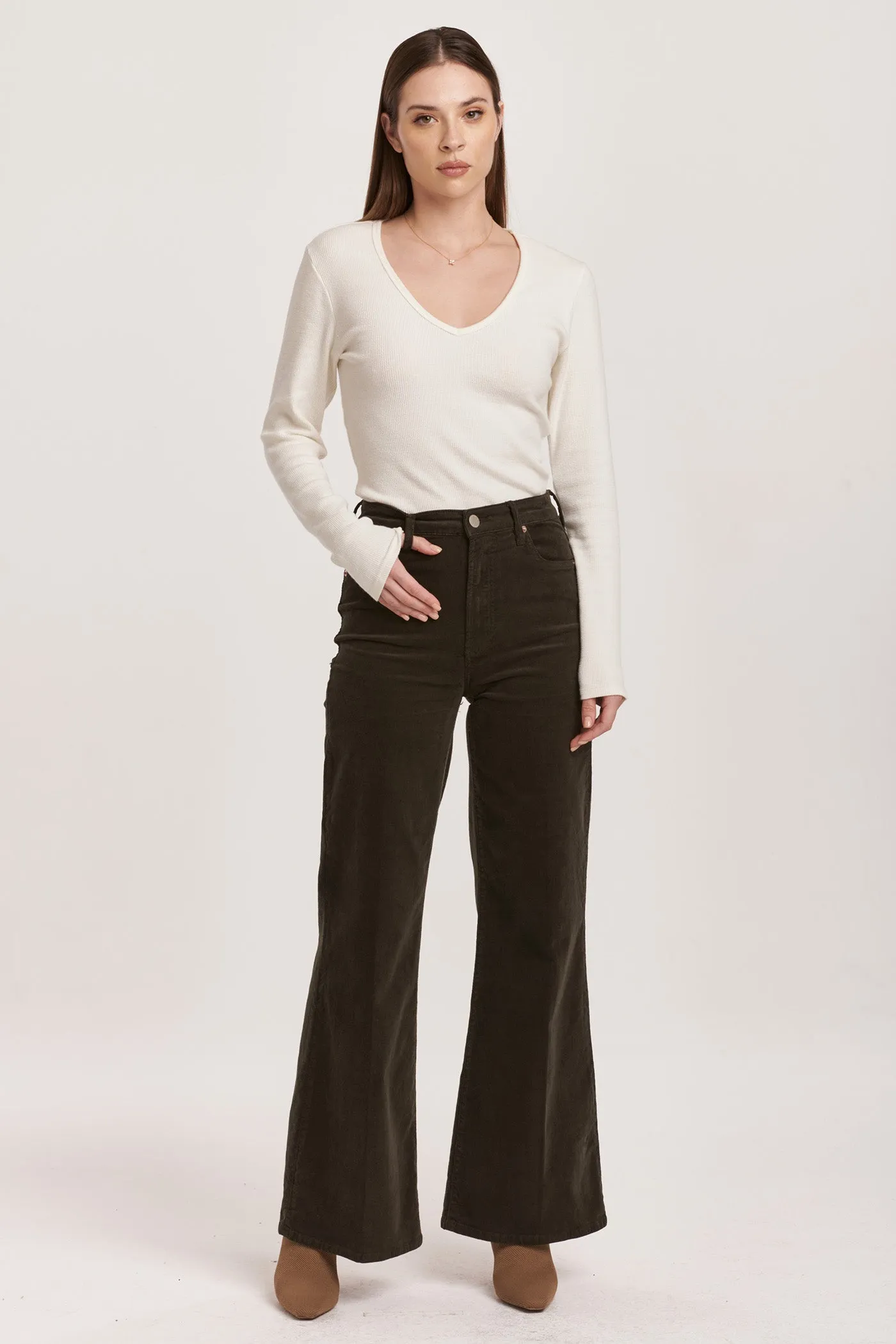 Dear John Fiona High Rise Wide Leg Jean in Forest Pine Corduroy