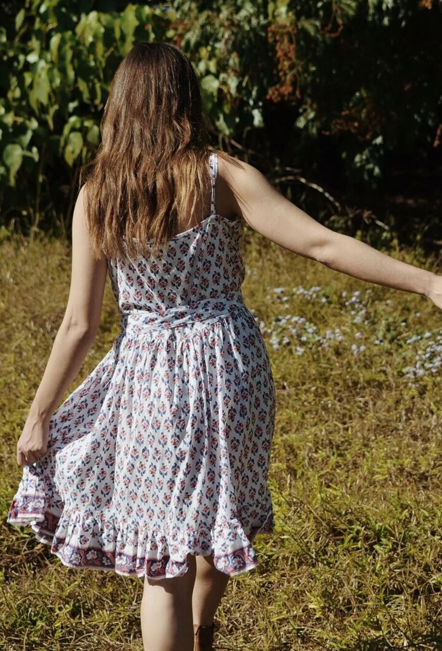 DELLA DRESS BLUE & RED HAND BLOCK FLORAL