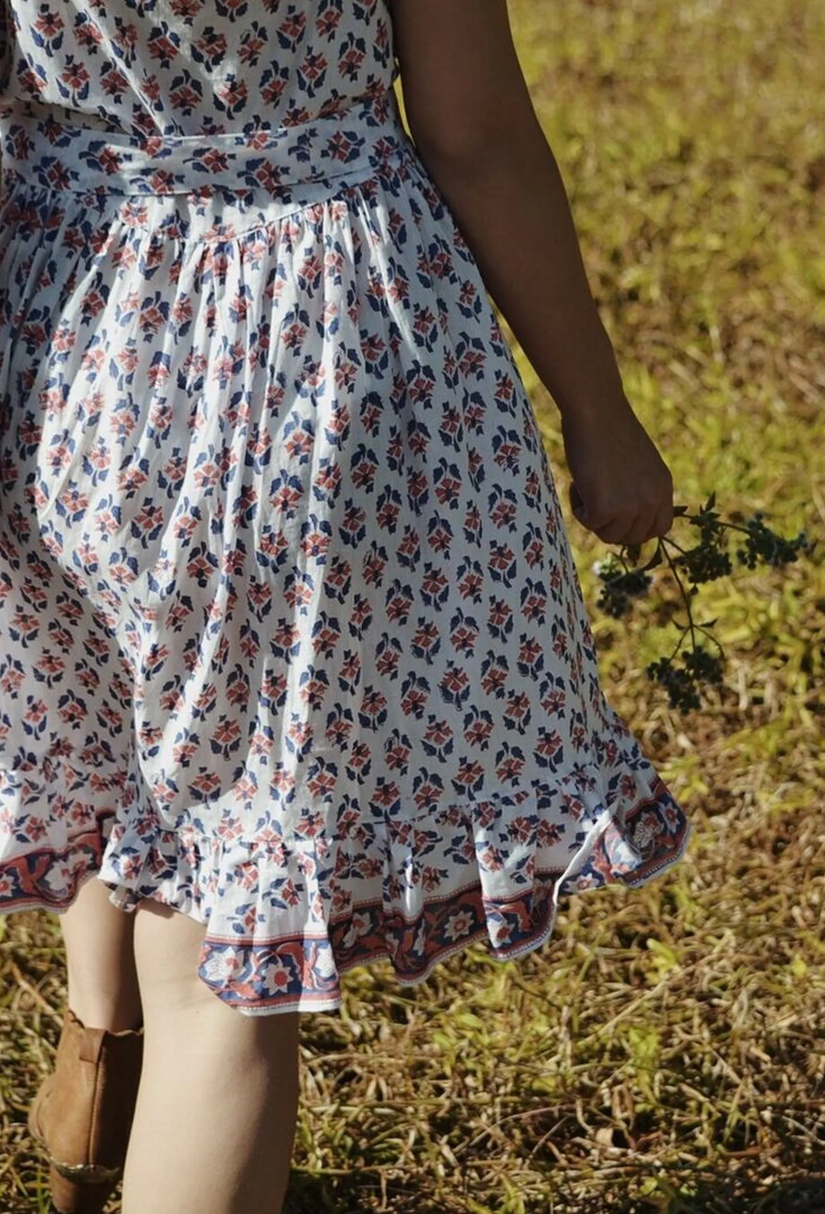 DELLA DRESS BLUE & RED HAND BLOCK FLORAL