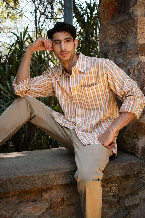 Dhaari Multi Color Striped Handwoven Full Sleeve Pure Cotton Shirt