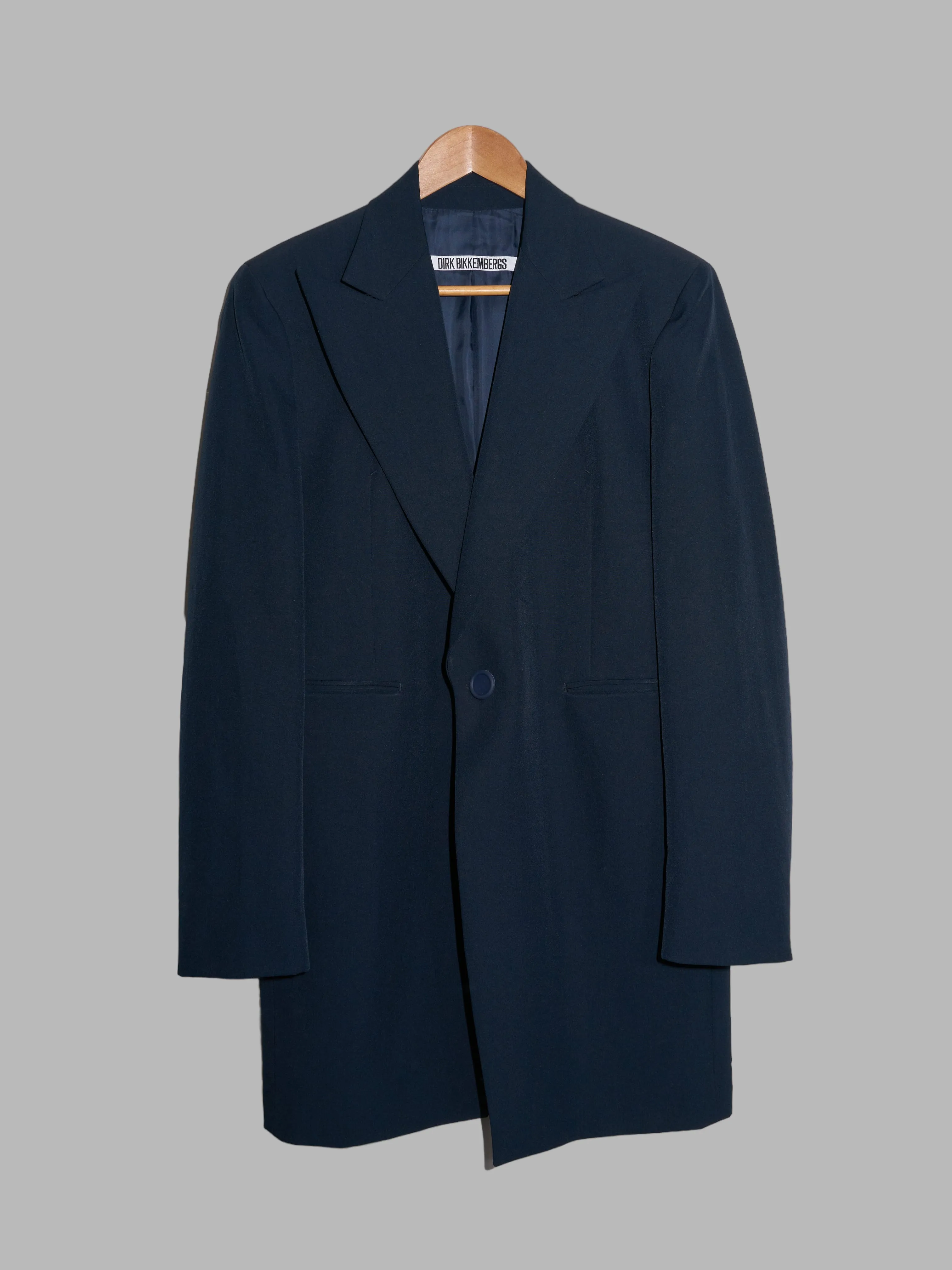 Dirk Bikkembergs 1990s petrol blue large peak lapel rubber button blazer