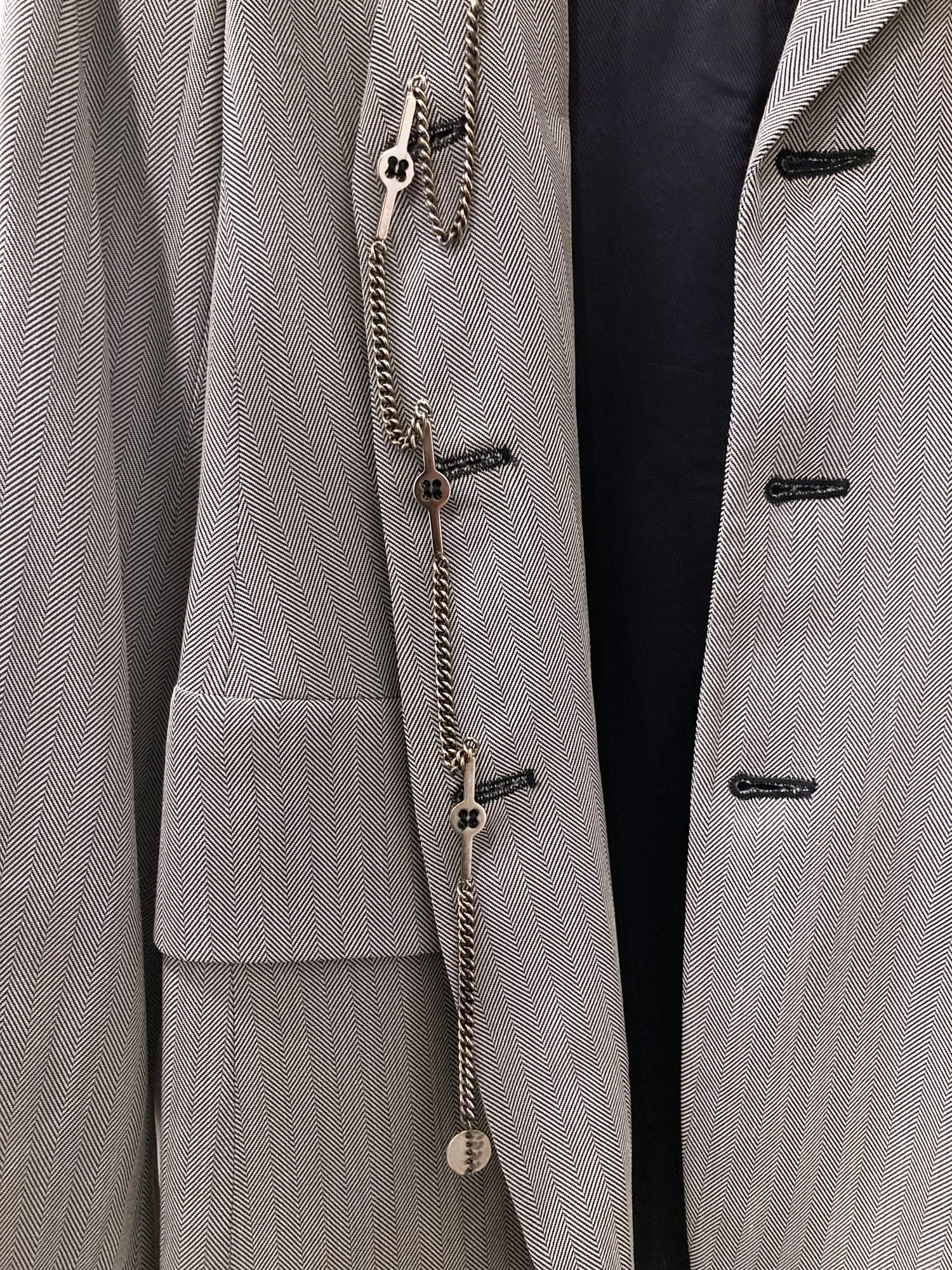 Dirk Bikkembergs spring 1995 grey herringbone detachable button chain blazer